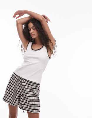 Mango Contrast Crochet Trim Tank Top