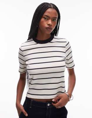 Shop Mango Contrast Neck Striped T-shirt In White