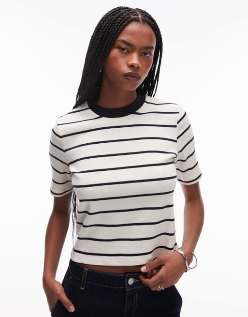 Mango Black And White Striped Tee Women's Mango Striped Boat