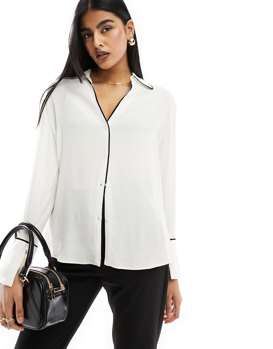 Mango contrast piping shirt in off white
