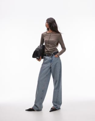 mango contrast seam detail lettuce edge top in brown