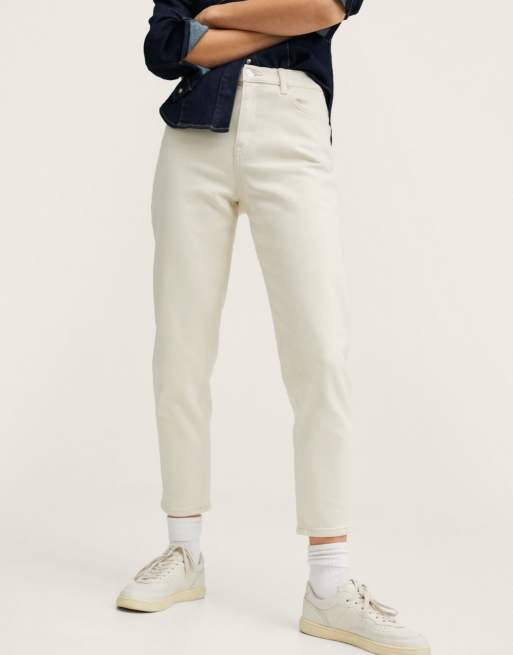 Mango contrast seam straight leg jeans in off white