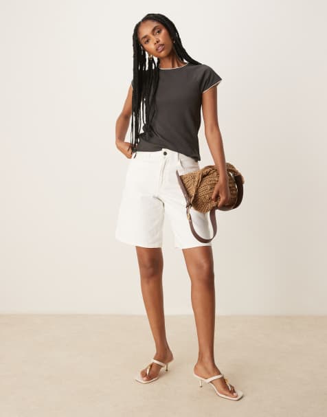 Mango contrast trim cap sleeve t-shirt in charcoal - view 1
