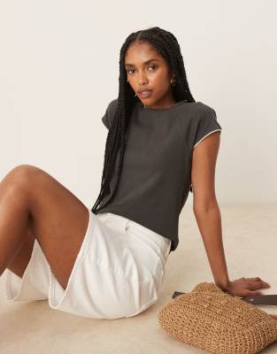 Mango Contrast Trim Cap Sleeve T-shirt
