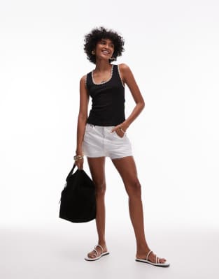 Shop Mango Contrast Whipstitch Trim Tank Top In Black