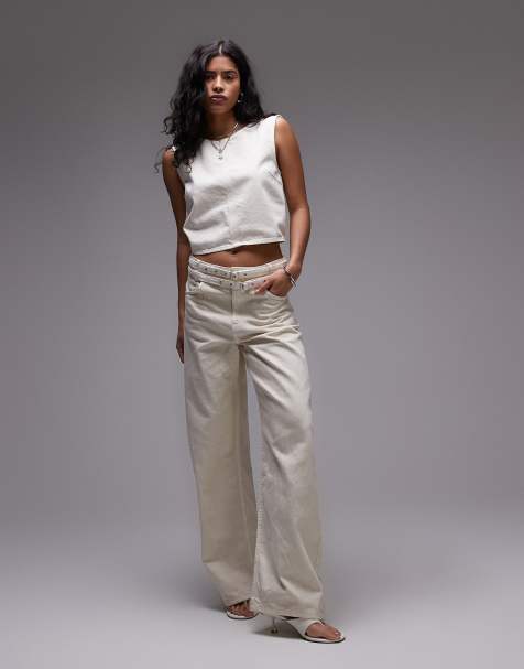 Mango - Coordinato bianco con minigonna con fibbia, jeans con cintura doppia e canotta con cucitura - view 1