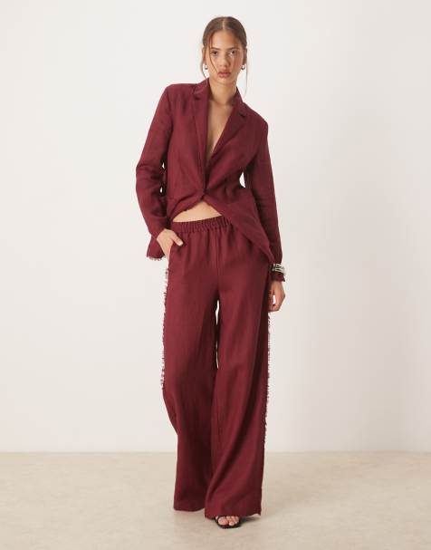 Mango - Coordinato con pantaloni e blazer 100% lino rosso scuro con frange sui bordi - view 1