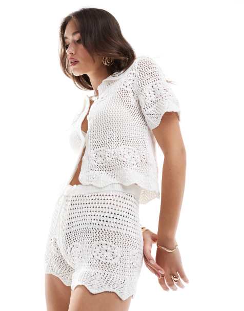 Mango - Coordinato con top e pantaloncini all'uncinetto bianco - view 1