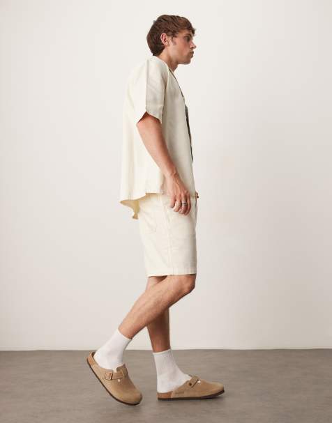 Mango - Coordinato in cotone effetto denim beige con camicia a maniche corte e pantaloncini - view 1