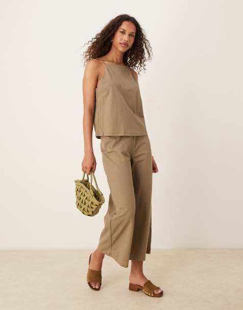 Mango - Coordinato in misto lino beige con pantaloni con fondo ampio e canottiera - view 1