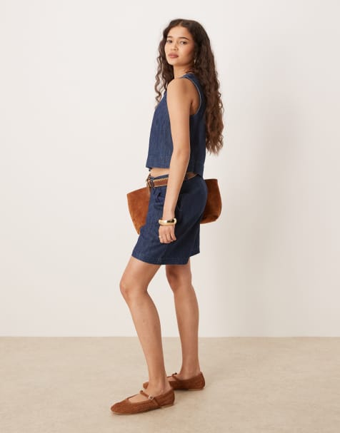 Mango - Coordinato in morbido denim con crop top e pantaloncini taglio lungo color indaco - view 1