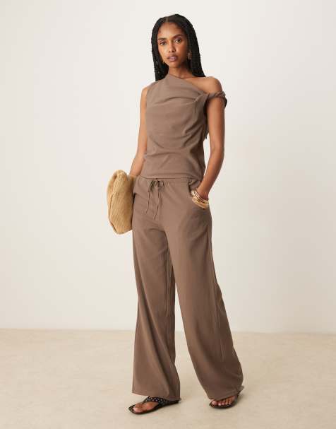 Mango - Coordinato marrone con pantaloni dritti e top in poliammide intrecciato - view 1