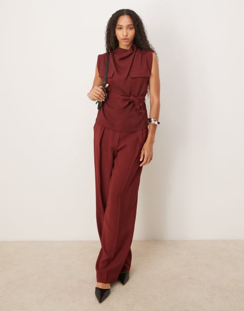 Mango - Coordinato rosso con pantaloni e top senza maniche accollato con cintura - view 1