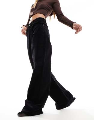 Women's Black Corduroy Pants, High Waist, Wide Leg, Straight Pants