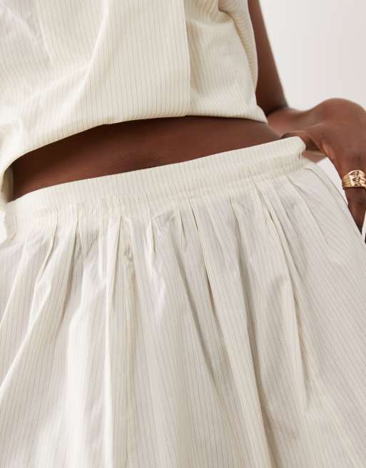 Mango – Corfu – Beige, kritstrecksrandig maxikjol med asymmetrisk fåll i bomullsmix, del av set, 2 av 5
