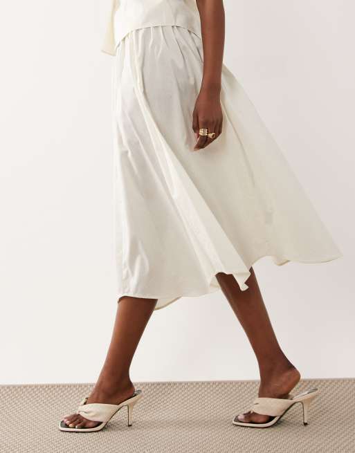 Mango Corfu cotton mix asymmetric hem maxi skirt in beige pinstripe - part of a set, 3 of 5
