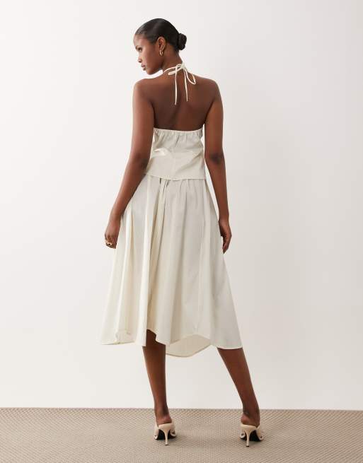 Mango Corfu cotton mix asymmetric hem maxi skirt in beige pinstripe - part of a set, 5 of 5