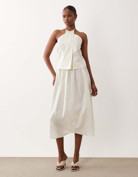 Mango Corfu cotton mix halterneck top & shorts set in beige pinstripe - view 1