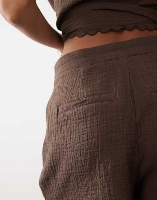 Mango Corfu seersucker short co-ord in brown, 4 of 5
