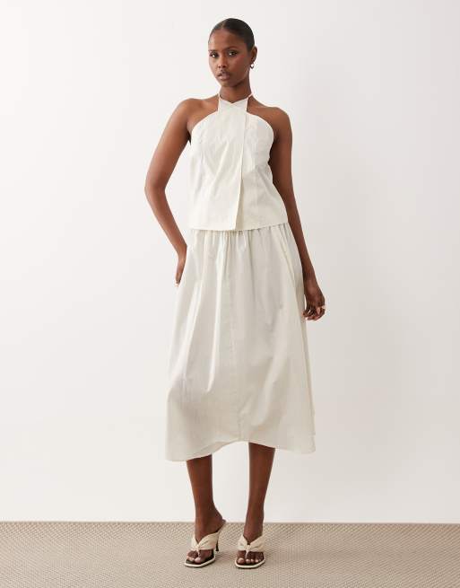 Mango - Corfu - Top van katoenmix met halternek en krijtstreep in beige, deel van co-ord set, 4 van 4