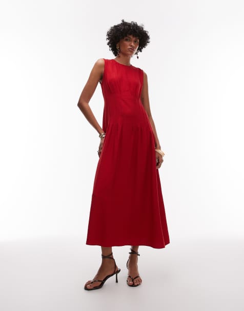 Mango corset waist midi dress in red - view 1