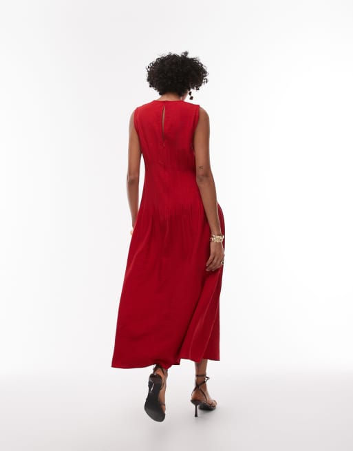 Mango corset waist midi dress in red , 3 of 4