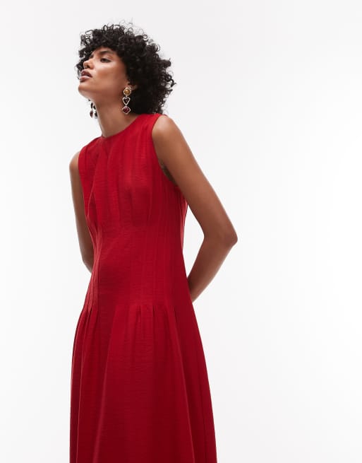 Mango corset waist midi dress in red , 4 of 4