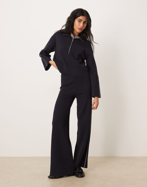 Mango - Cosmus - Co-ord set van hoogsluitend sweatshirt met korte rits en jersey broek in marineblauw - view 1