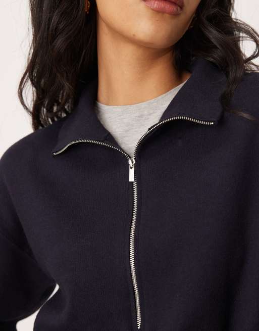 Mango Cosmus high neck half zip sweatshirt co-ord in navy, 4 of 4