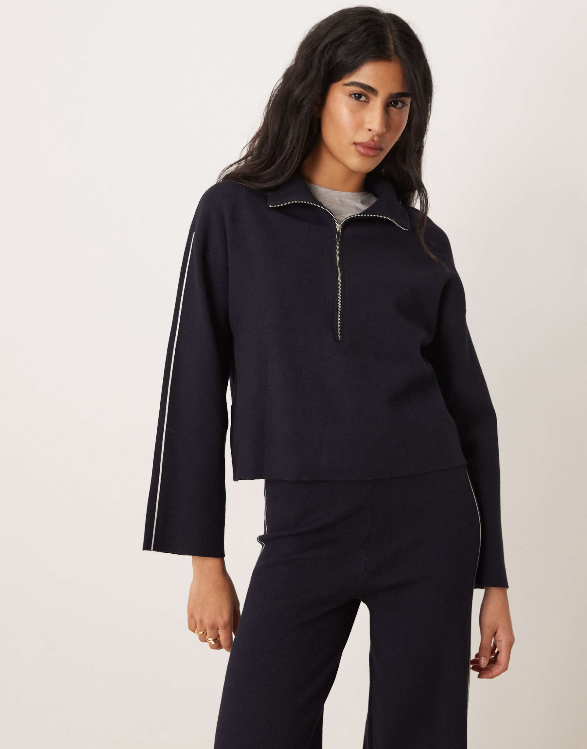 mango cosmus high neck half zip sweatshirt in navy - part of a set