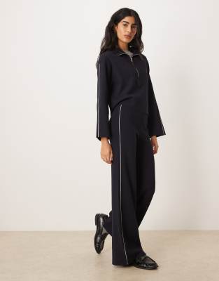 Mango Cosmus Jersey Pants With Side Stripe In Black