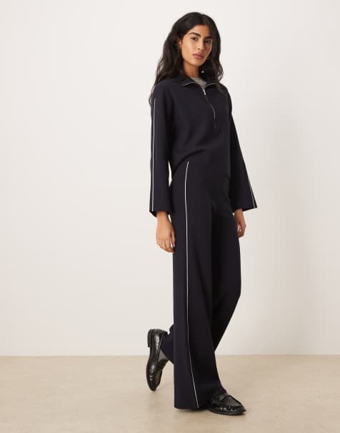 Mango Cosmus jersey trouser co-ord  with side stripe in navy - view 1