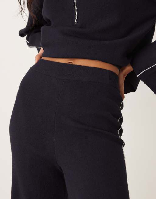 Mango - Cosmus - Pantaloni in jersey blu navy con riga laterale in coordinato, 4 di 5