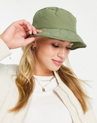 Mango costy quilted bucket hat in khaki