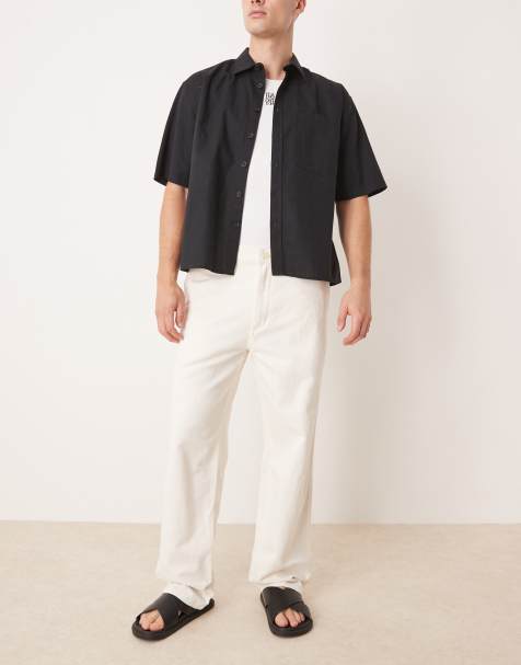 Mango cotton and linen mix straight leg jeans in natural - view 1