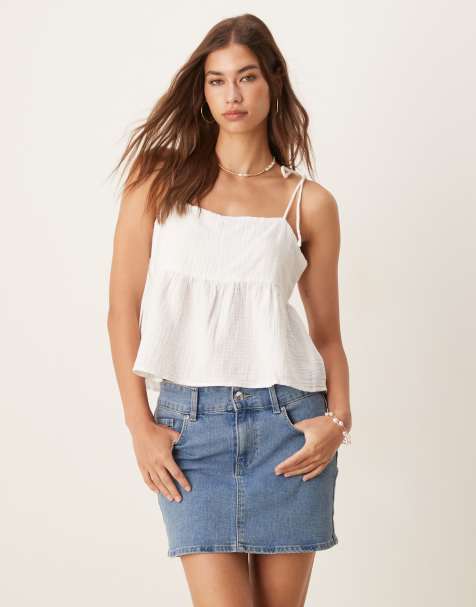 Mango cotton babydoll cami top in white - view 1
