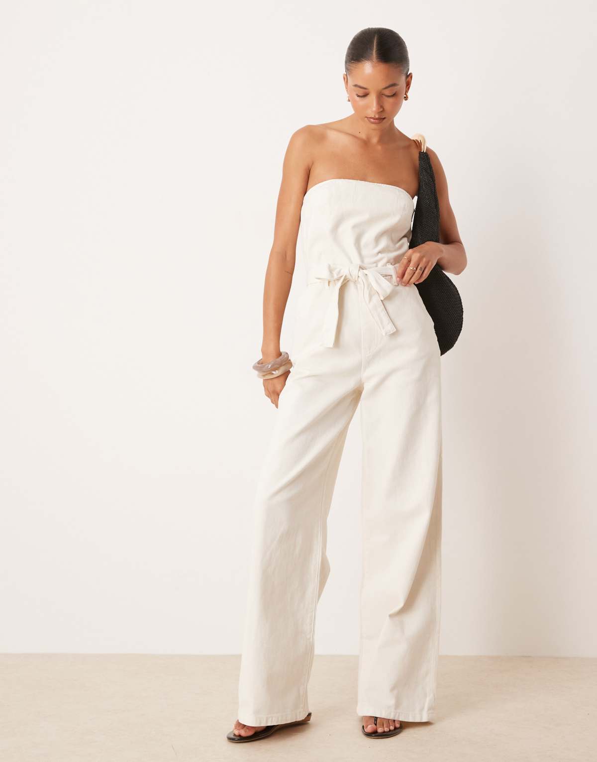 Mango cotton bandeau belted jumpsuit in white