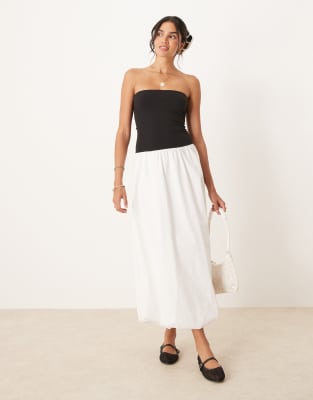 Mango cotton bandeau midi dress with bubble hem in black and white - view 1