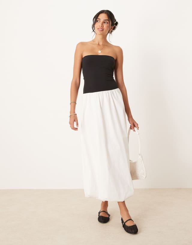 black and white tube dress Mango cotton bandeau midi with bubble hem in Emerald A Line Deep V-Neck Size:4XLarge Tumble Dry Low