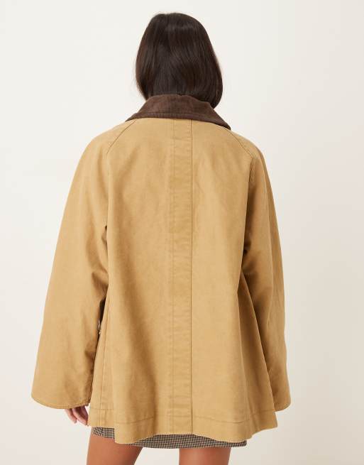 Mango cotton barn jacket with corduroy collar in tan | ASOS