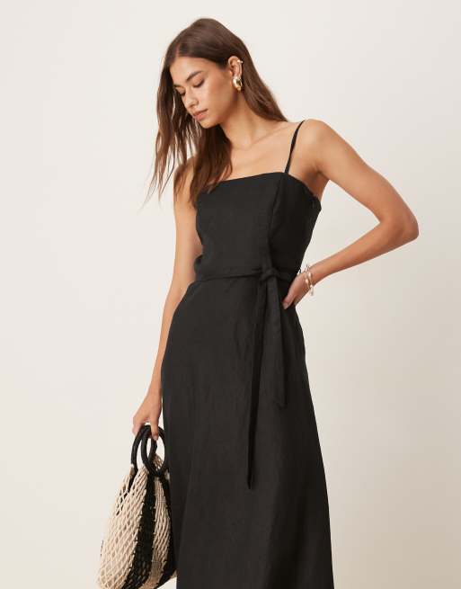 Mango cotton belted cami maxi dress in black, 4 of 4