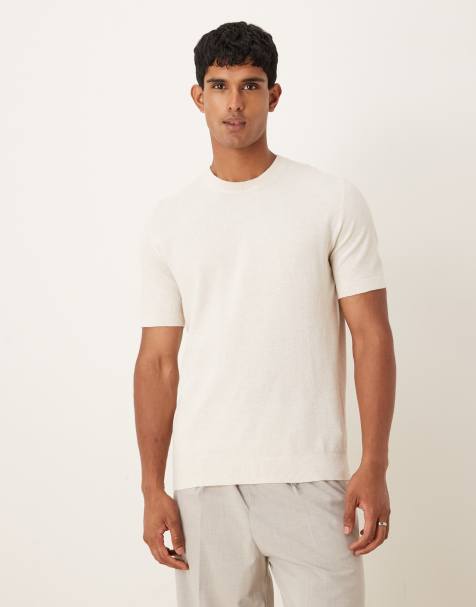 Mango cotton blend fine knit t-shirt in beige - view 1