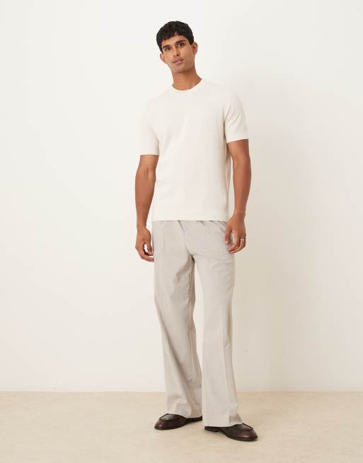 Mango cotton blend fine knit t-shirt in beige, 2 of 5