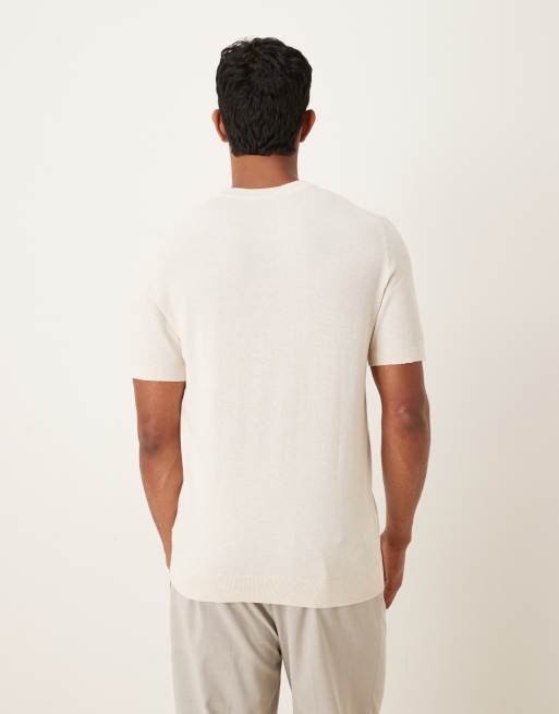 Mango cotton blend fine knit t-shirt in beige, 3 of 5