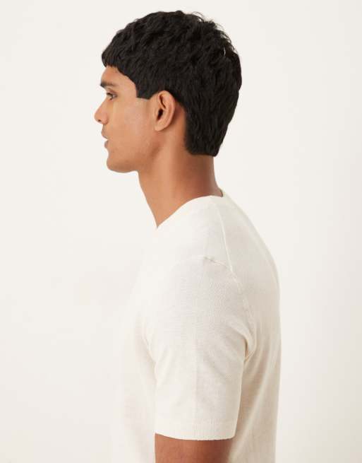 Mango cotton blend fine knit t-shirt in beige, 4 of 5