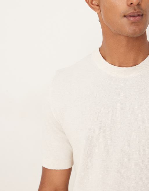 Mango cotton blend fine knit t-shirt in beige, 5 of 5