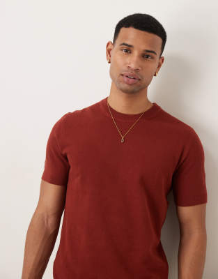 Mango cotton blend fine knit t-shirt in rust - view 1
