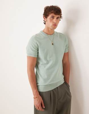 Mango Cotton Blend Fine Knit T-shirt In Green