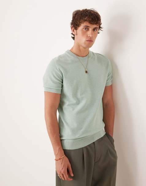 Mango cotton blend fine knit t-shirt in turquoise - view 1
