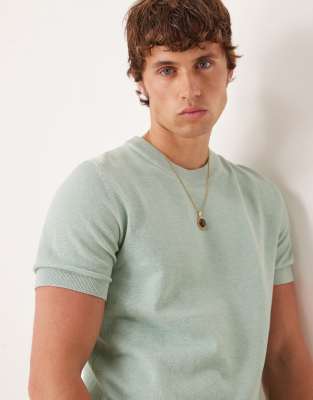 Mango Cotton Blend Fine Knit T-shirt In Green